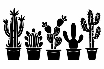 cactus set line art silhouette vector illustration