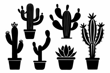 cactus set line art silhouette vector illustration