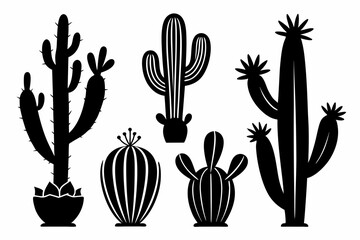 cactus set line art silhouette vector illustration