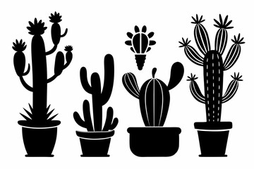 cactus set line art silhouette vector illustration