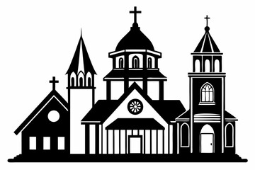 church set line art silhouette vector illustration