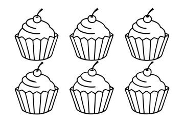 cupcake set line art silhouette vector illustration