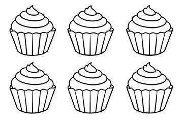 cupcake set line art silhouette vector illustration