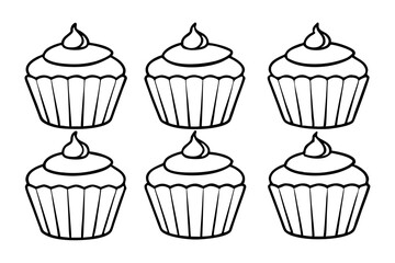 cupcake set line art silhouette vector illustration
