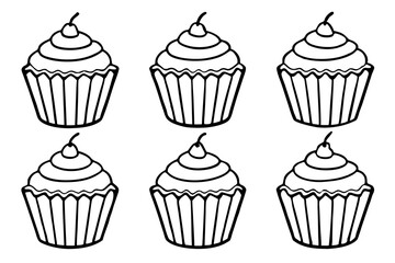 cupcake set line art silhouette vector illustration