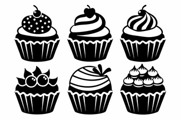 cupcake set line art silhouette vector illustration