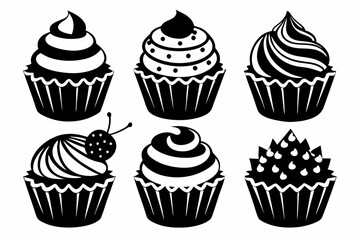 cupcake set line art silhouette vector illustration