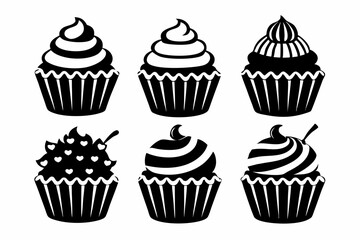 cupcake set line art silhouette vector illustration