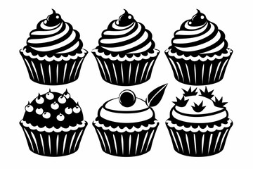 cupcake set line art silhouette vector illustration