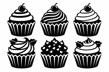 cupcake set line art silhouette vector illustration