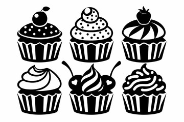cupcake set line art silhouette vector illustration