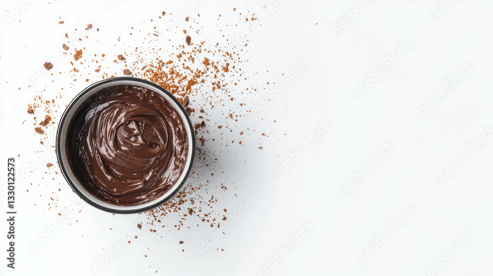 Poster elegant chocolate ganache in a bowl with artistic cocoa powder splash for culinary design