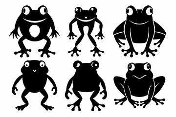 frog set line art silhouette vector illustration