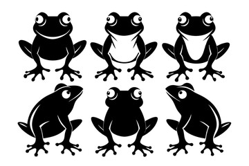 frog set line art silhouette vector illustration