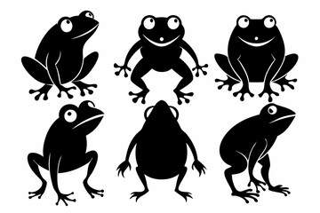 frog set line art silhouette vector illustration