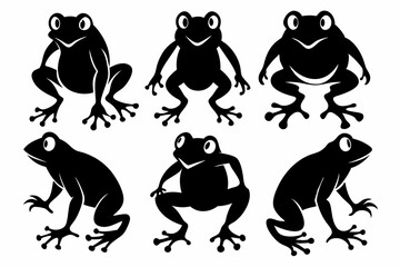 frog set line art silhouette vector illustration