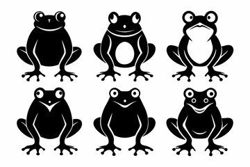frog set line art silhouette vector illustration
