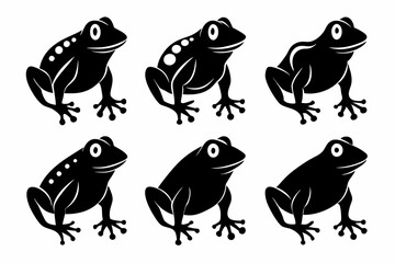 frog set line art silhouette vector illustration
