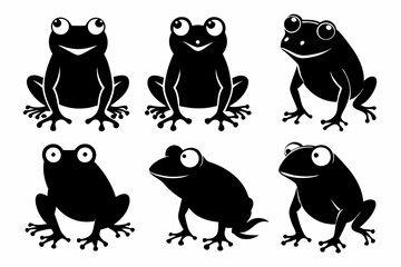 frog set line art silhouette vector illustration