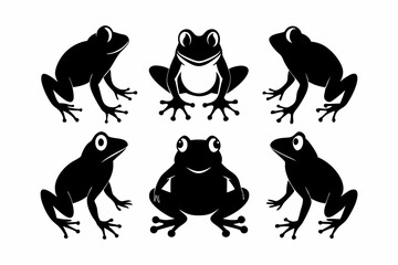 frog set line art silhouette vector illustration