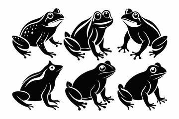 frog set line art silhouette vector illustration