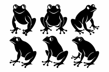 frog set line art silhouette vector illustration