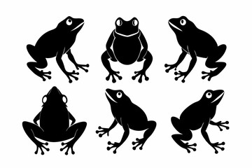 frog set line art silhouette vector illustration