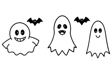 ghost halloween horror set line art silhouette vector illustration