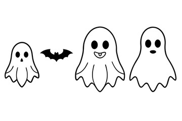 ghost halloween horror set line art silhouette vector illustration