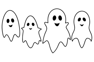 Fototapeta premium ghost halloween horror set line art silhouette vector illustration