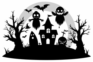ghost halloween horror set line art silhouette vector illustration