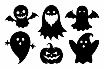ghost halloween horror set line art silhouette vector illustration