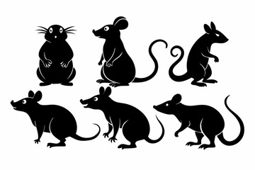 mouse rat set line art silhouette vector illustration