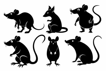 mouse rat set line art silhouette vector illustration