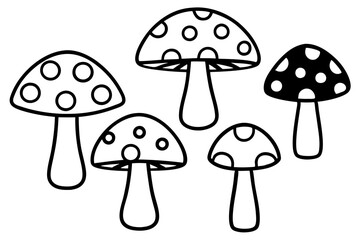 mushroom set line art silhouette vector illustration