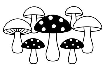 mushroom set line art silhouette vector illustration