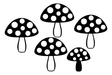 mushroom set line art silhouette vector illustration