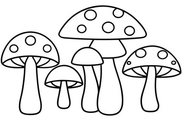 mushroom set line art silhouette vector illustration