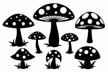 mushroom set line art silhouette vector illustration