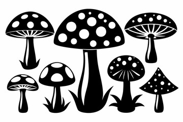 mushroom set line art silhouette vector illustration