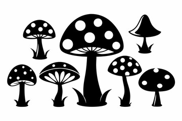 mushroom set line art silhouette vector illustration