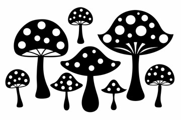mushroom set line art silhouette vector illustration