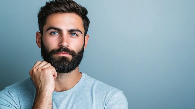 Thoughtful Bearded Man Posing Confidently for the Camera