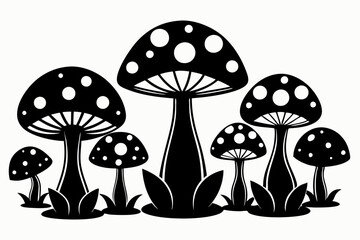 mushroom set line art silhouette vector illustration
