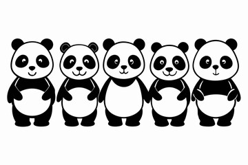 panda set line art silhouette vector illustration