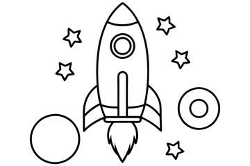 rocket space set line art silhouette vector illustration