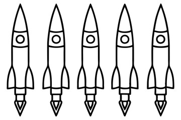 rocket space set line art silhouette vector illustration