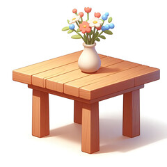 A Rustic Wooden Side Table Adorned With A Cheerful Bouquet Of Wildflowers In A Simple White Vase, Bathed In Soft, Warm Light Isolated on Transparent Background