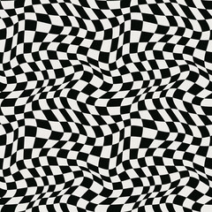 Abstract optical illusion wave. Black and white squares with distortion effect. Vector geometric stripes pattern.