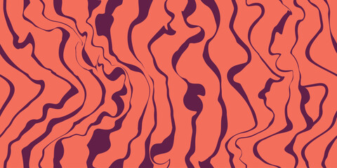 Abstract purple coral psychedelic waves print background. 1970s trippy seamless pattern. Marble acrylic swirl pattern.